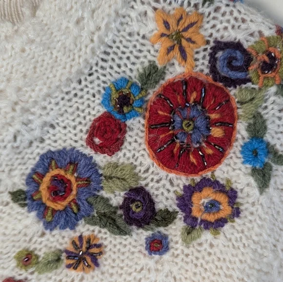 Floral Embroidered Wool Sweater Cardigan - Size Large 🌸✨ - Picture 4 of 5